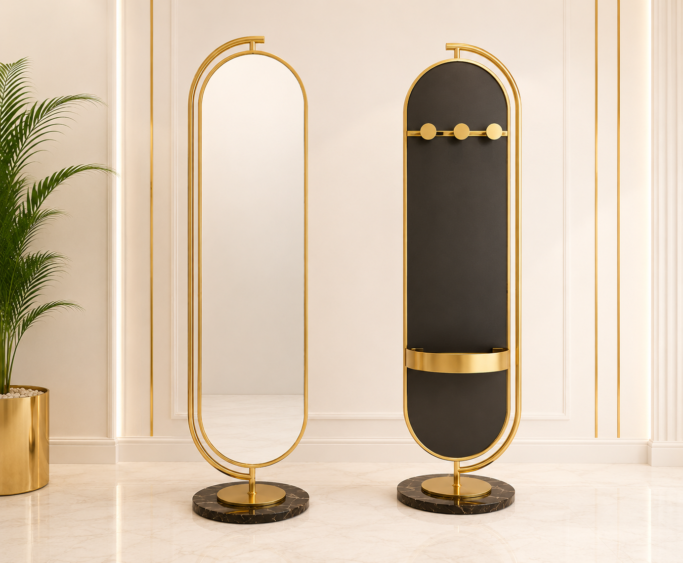 170cm tall Marble stand with Gold Profile Mirror