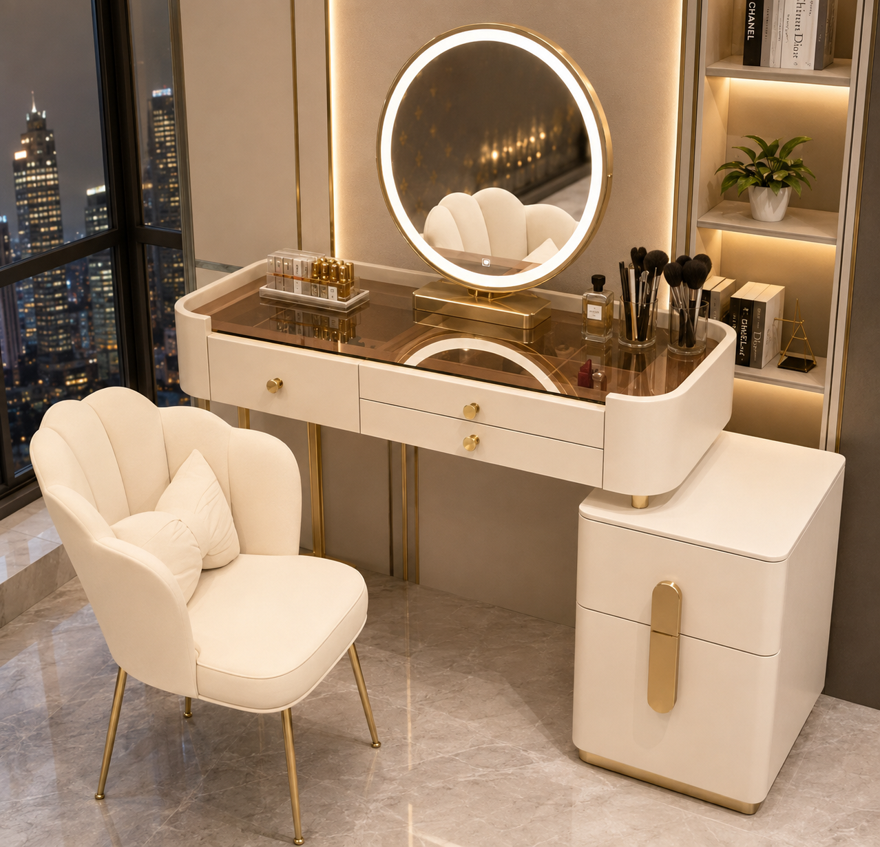Casa Dressing Table with Side Table and LED Mirror