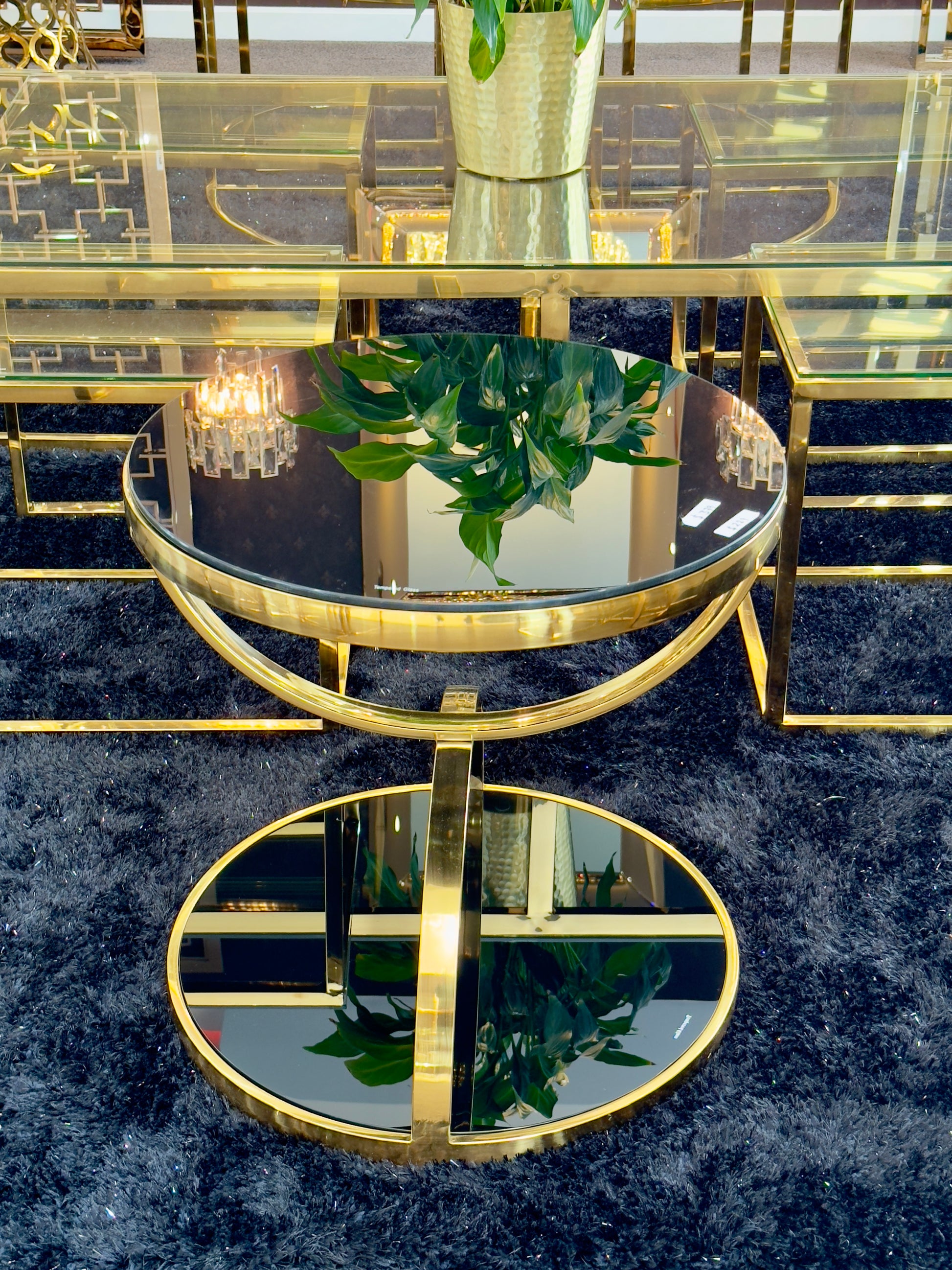 Two Layered Side Table - Gold Base and Black Glass — Casa Royale Melbourne