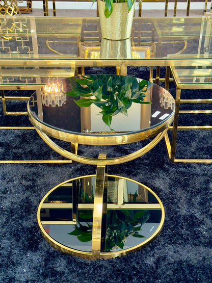 Two Layered Side Table - Gold Base and Black Glass — Casa Royale Melbourne