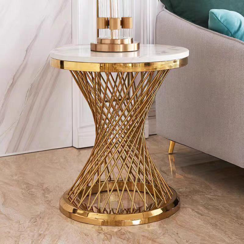 Round Side Table with white sintered Marble alternate view 2 — Casa Royale Melbourne