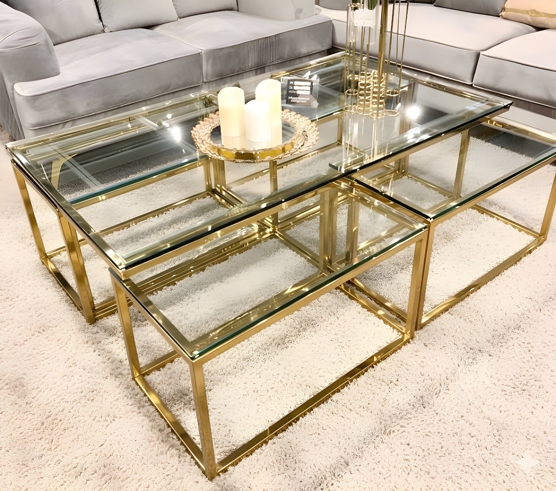 Elora Gold Nested Coffee Table Set alternate view — Casa Royale Melbourne