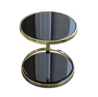 Two Layered Side Table - Gold Base and Black Glass alternate view 3 — Casa Royale Melbourne