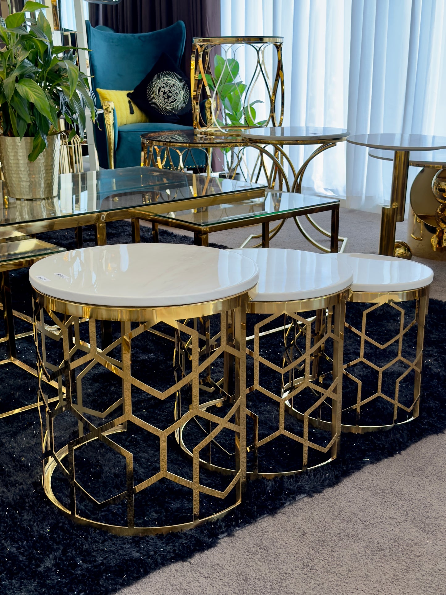 3 Piece Nested Honeycomb Side Tables alternate view 2 — Casa Royale Melbourne
