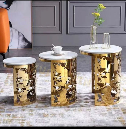 3 Piece Nested Side Tables with Sintered Marble top — Casa Royale Melbourne