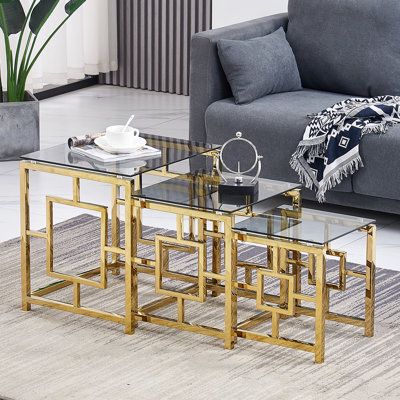 3 Piece Nested Side Tables with Glass top — Casa Royale Melbourne