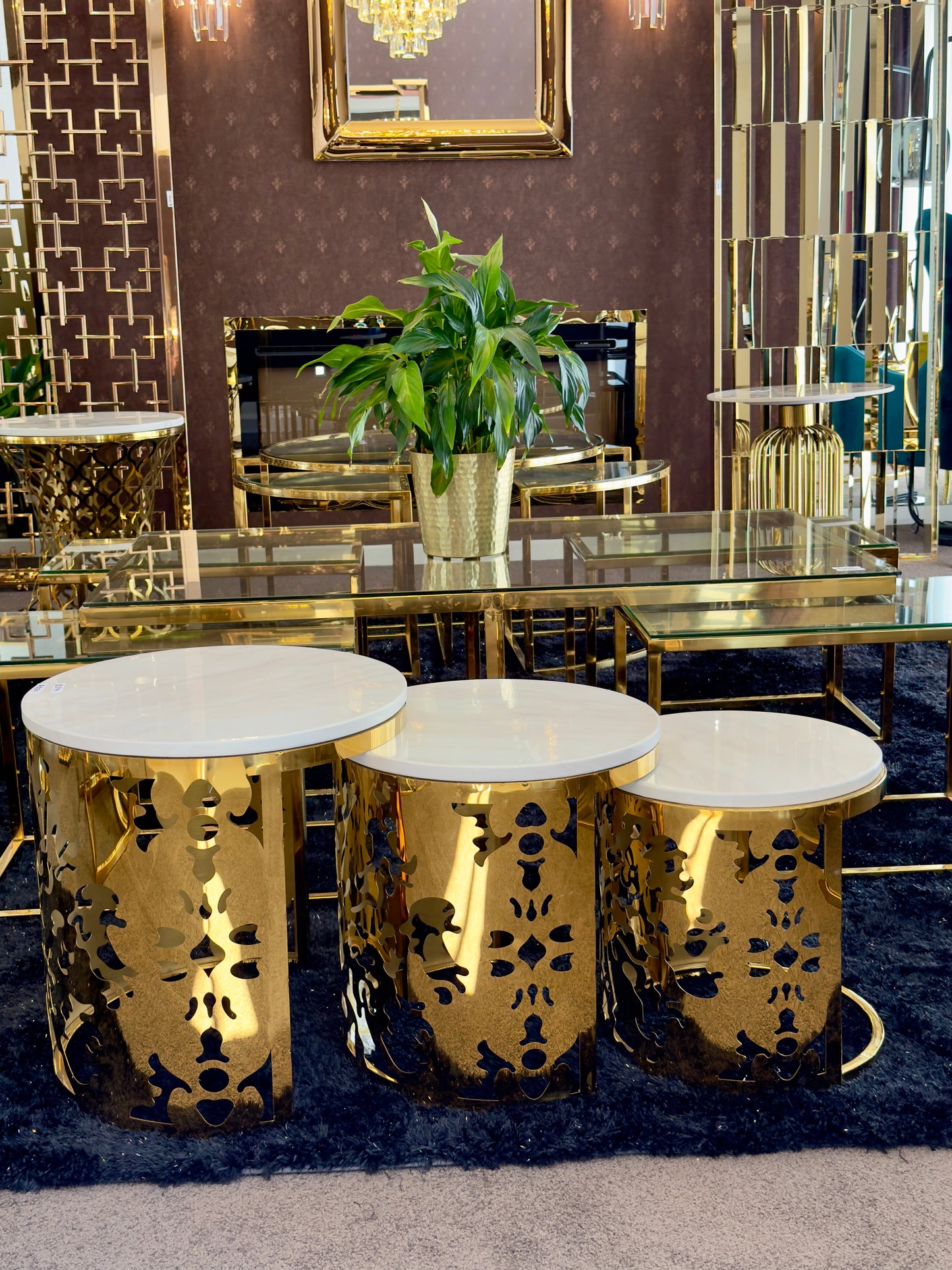 3 Piece Nested Side Tables with Sintered Marble top alternate view 2 — Casa Royale Melbourne