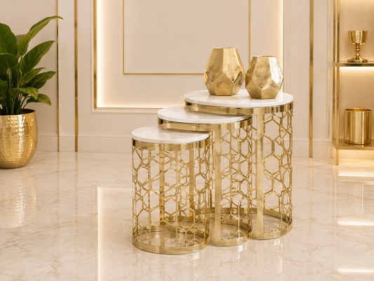 Three-piece nested honeycomb side tables for Melbourne interiors
