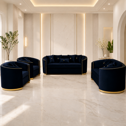 Versailles Azure dark blue luxury sofa set at Casa Royale Melbourne