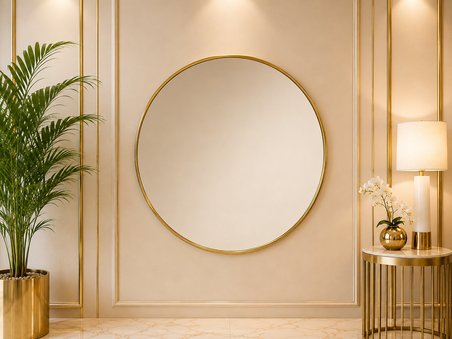 Round Gold Border decorative Mirror - 80cm x 80cm