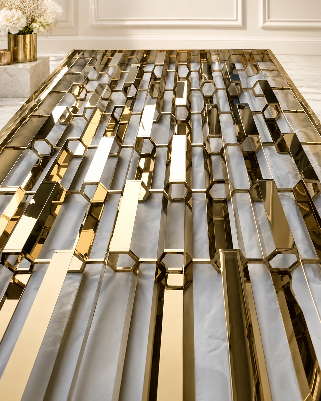 Gold geometric room divider design 2680 x 700mm