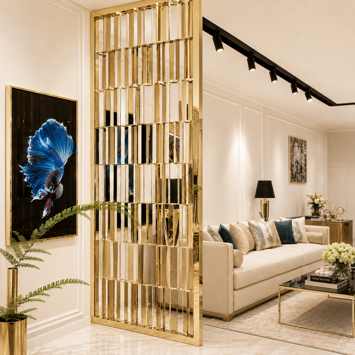 Gold stainless steel room divider 2680 x 700mm